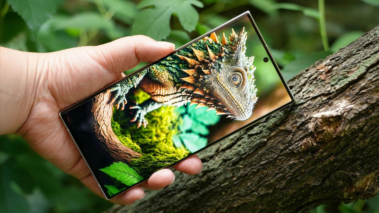 A leaked image of the Samsung Galaxy S24 Ultra showing a lizard on screen