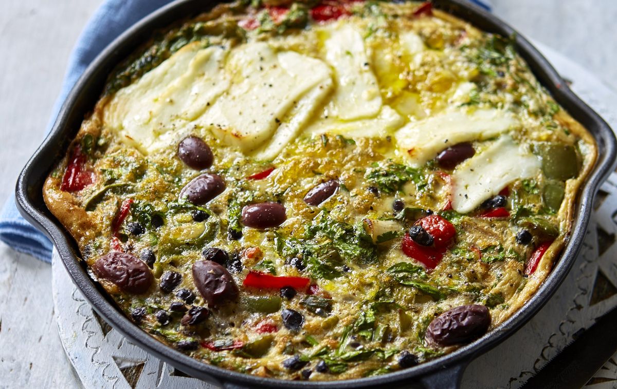 Halloumi frittata with black beans and olives Breakfast Recipes