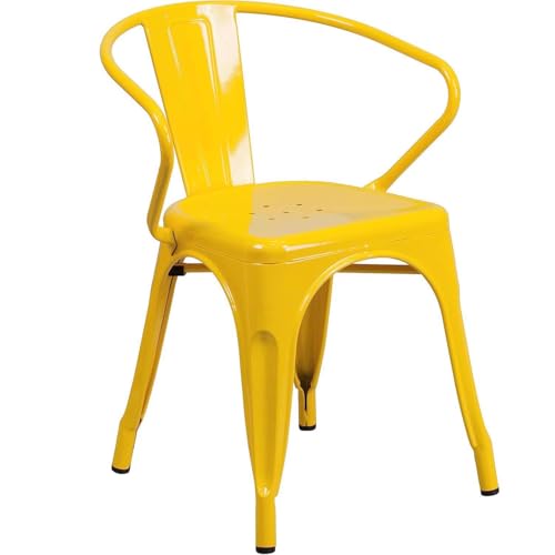 Fwstyle Roy Yellow Set of 4 Metal Dining Chairs &amp;ndash; Industrial Stackable Bistro Kitchen Chairs With Curved Backrest, Plastic Floor Caps, Fully Assembled &amp;ndash; Indoor Outdoor Use
