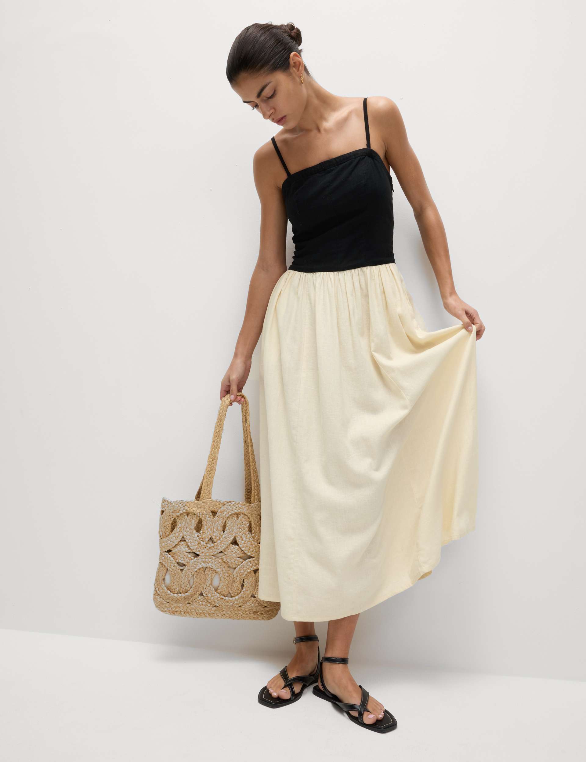 Linen Rich Strappy Midi Slip Dress