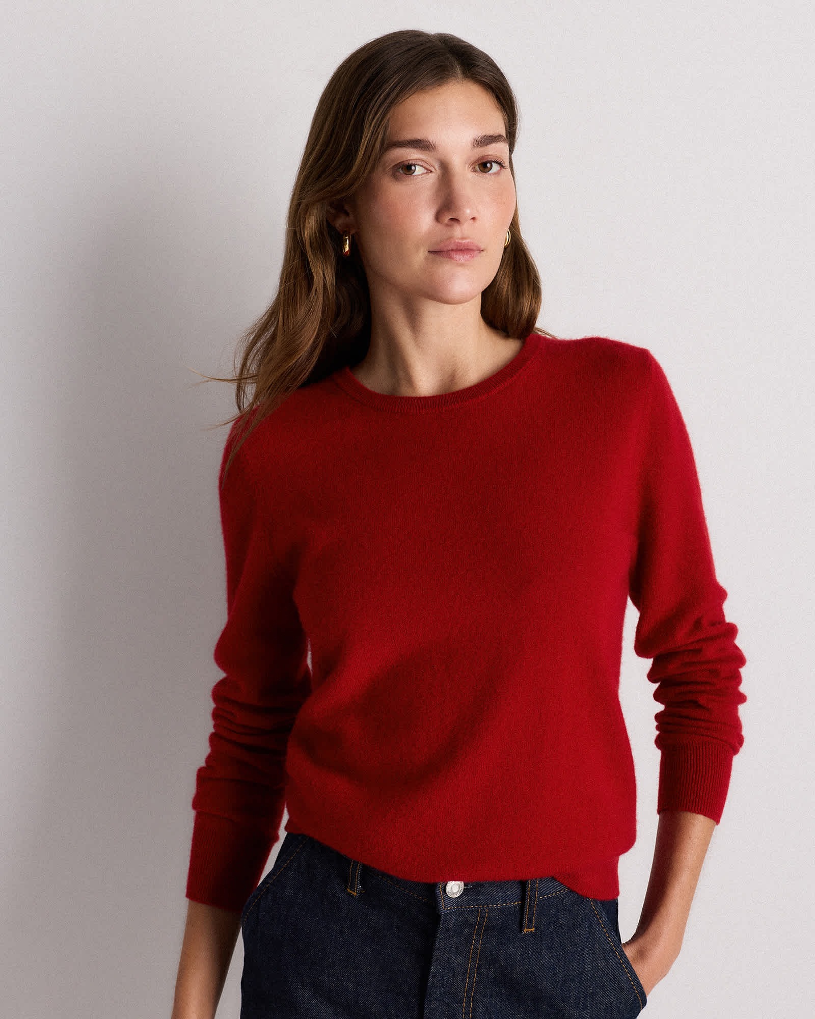 Quince, Mongolian Cashmere Crewneck Sweater in Varsity Red