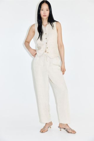 Linen-Blend Drawstring Trousers