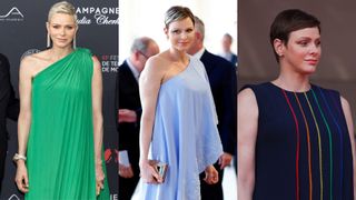 Princess Charlene with three different hairstyles