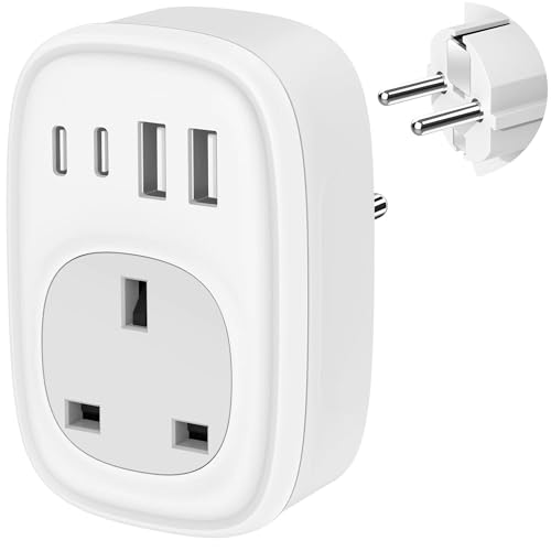 Uk to European Plug Adapter - Uk to Eu Euro Europe Schuko 40w Usb C Fast Travel Plug Adaptor Grounded Usbc Type C Charger for Spain Turkey France Germany Iceland Poland Greece Russia (type E/f)tusreda: Amazon.co.uk: Diy & Tools