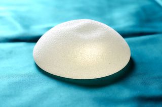 A silicone breast implant