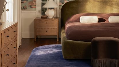 The violet Sutton Rug from Aimee Song's new Lulu and Georgia collection, pictured in a sunny bedroom.