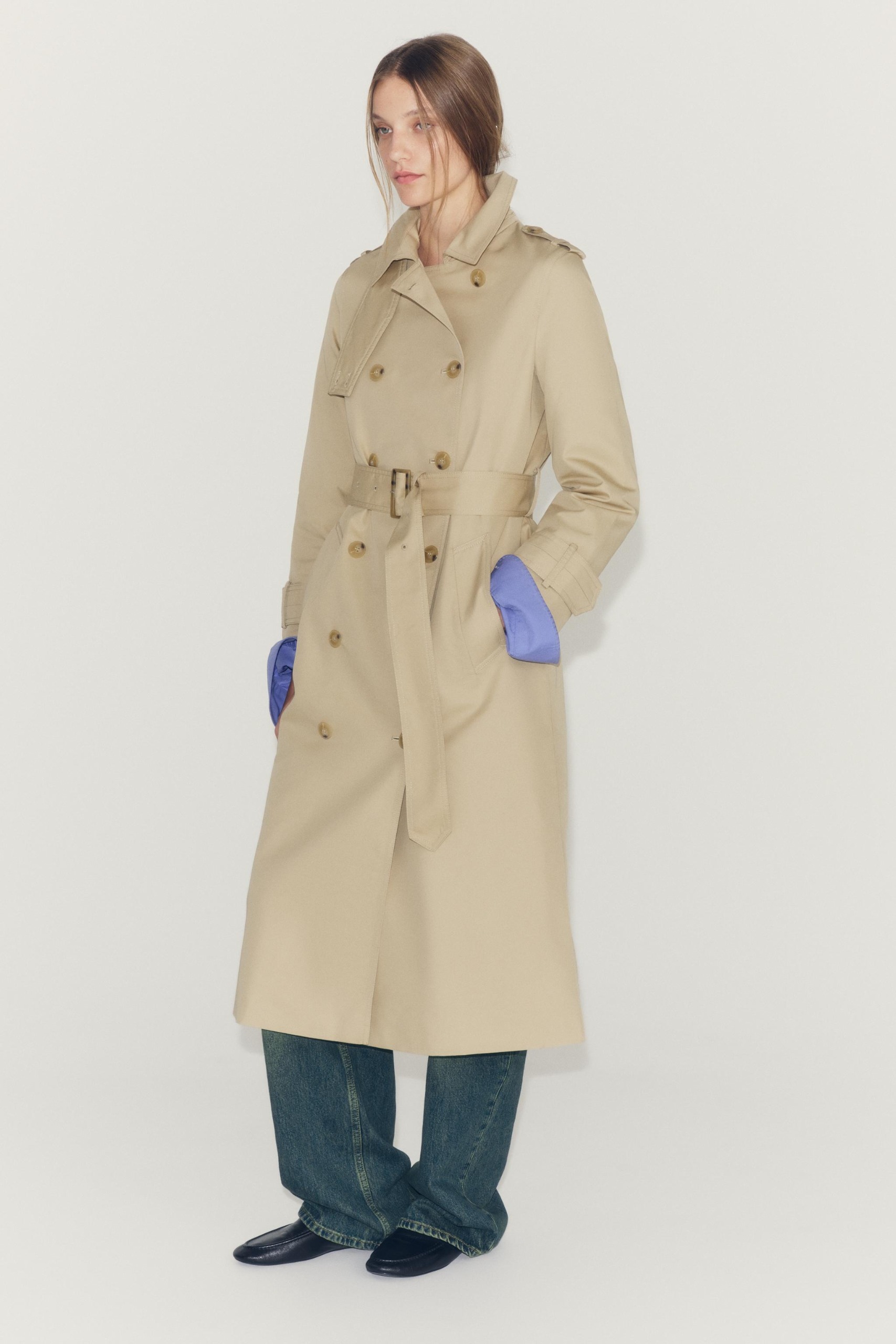 Zw Collection Water-Repellent Trench Coat With Belt - Light Camel - Xs