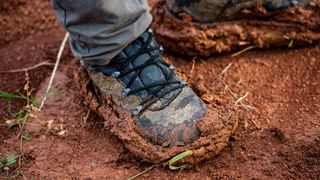 muddy hiking boots