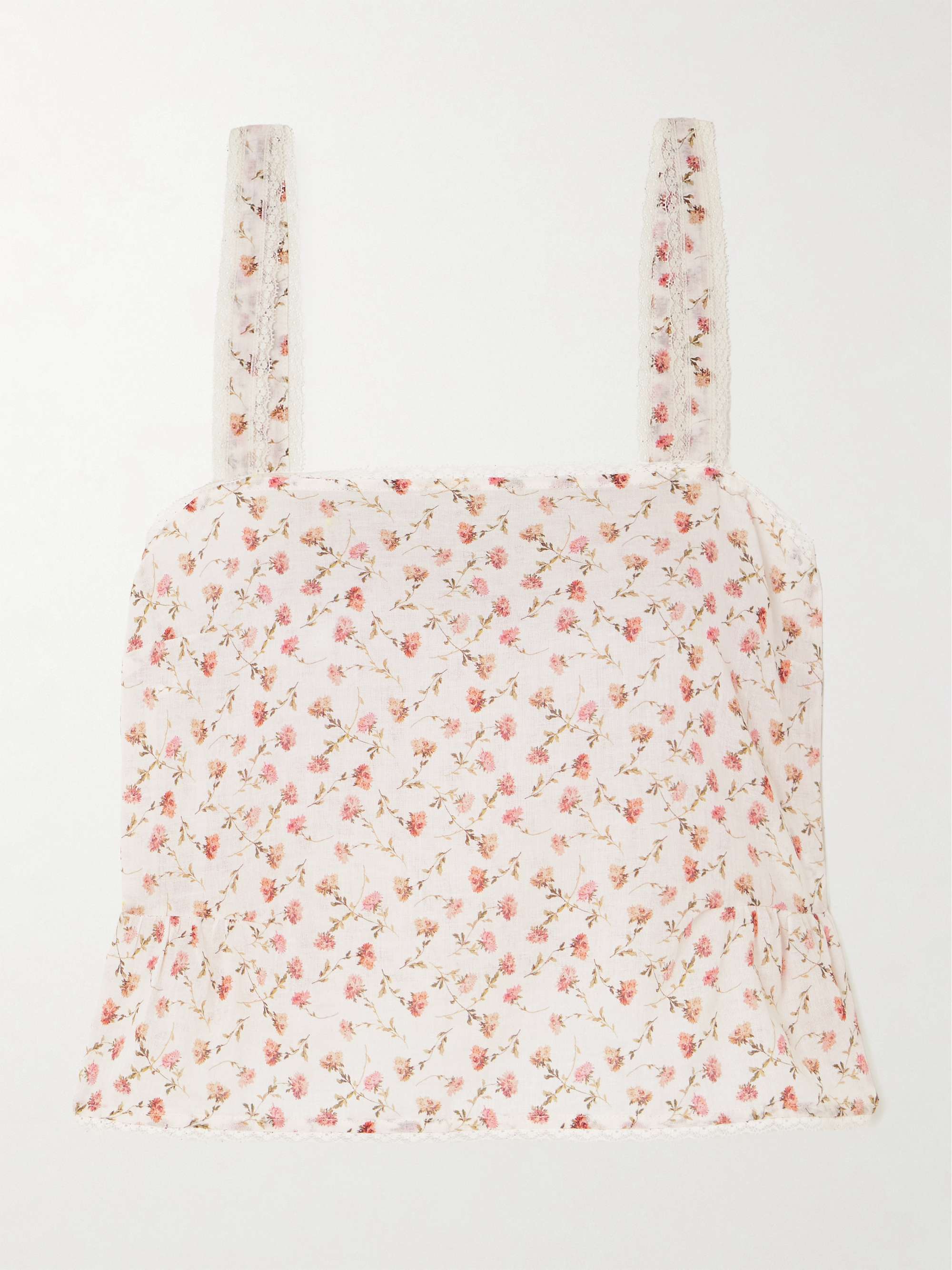 Charlotte Lace-Trimmed Floral-Print Cotton Top