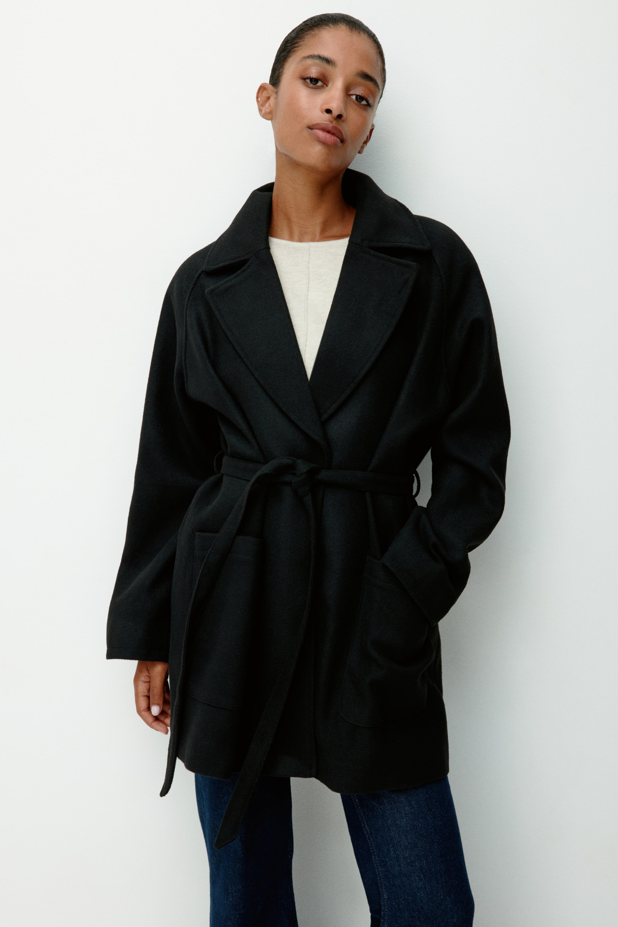 Tie-Belt Coat - Black