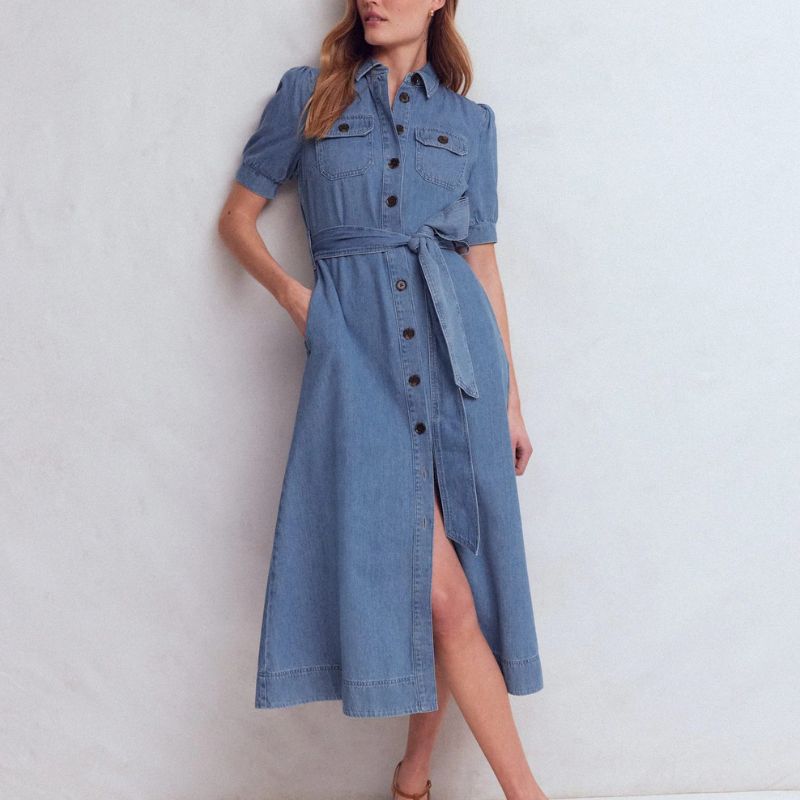 Boden, Puff Sleeve Denim Shirt Dress