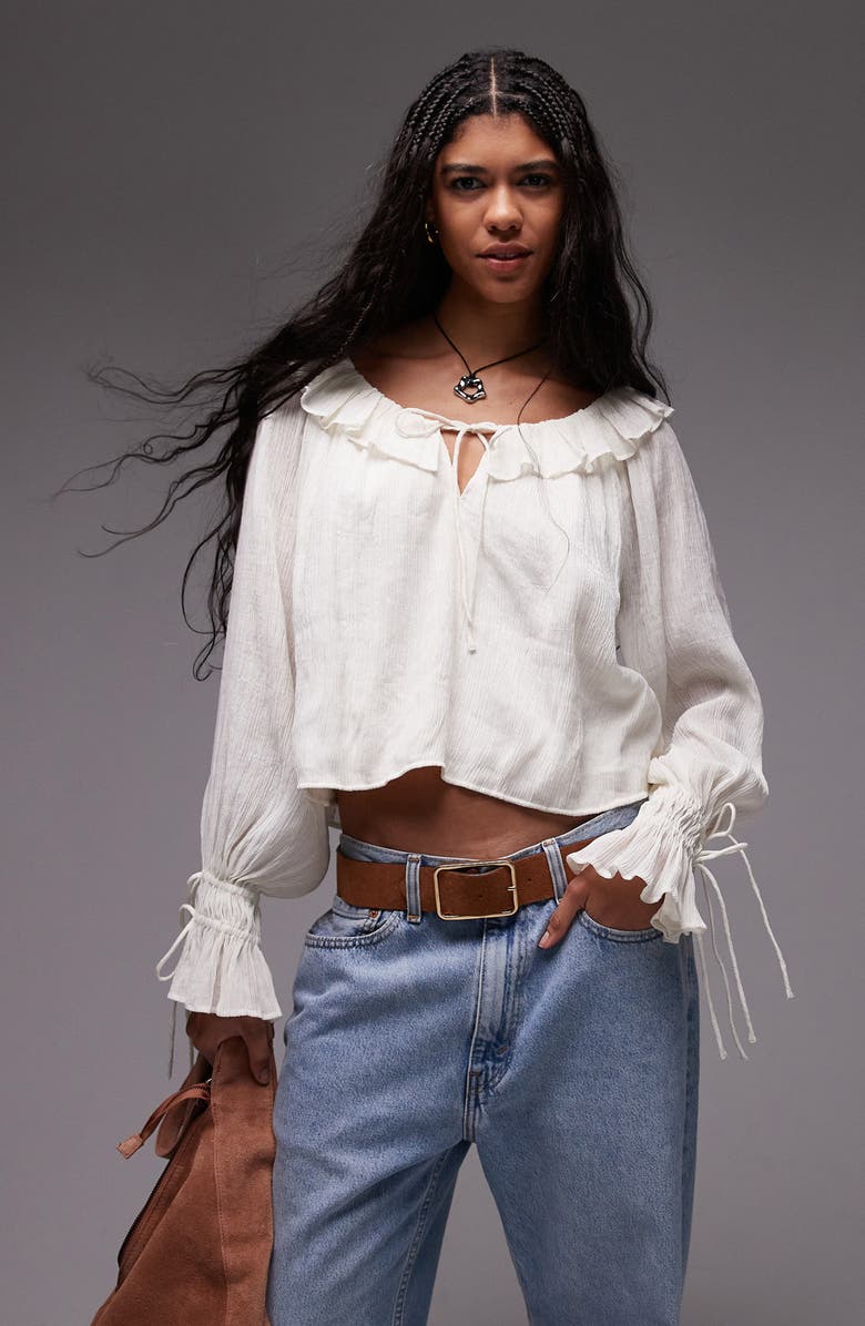 Tied Cuff Split Neck Top