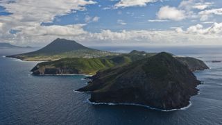Aerial view of Saint Eustatius Island, also known as Statia