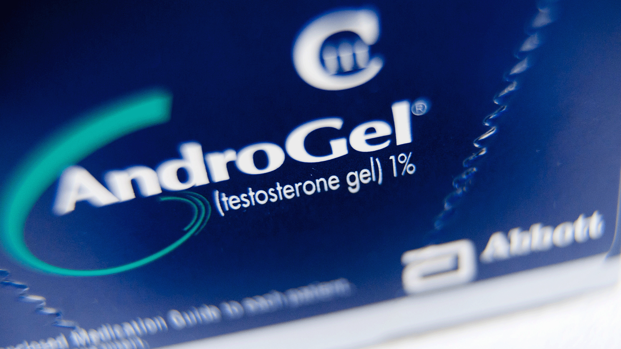 A close up of a blue box's label that reads &amp;quot;AndroGel&amp;quot;
