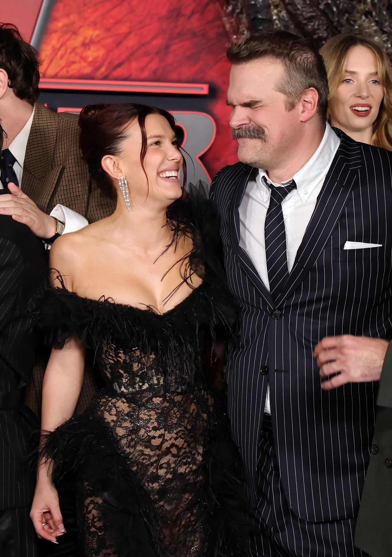 HOLLYWOOD, CALIFORNIA - NOVEMBER 06: (L-R) Millie Bobby Brown and David Harbour attend the Los Angeles Premiere of Netflix&#039;s &amp;quot;Stranger Things&amp;quot; Season 5 at TCL Chinese 6 Theatres on November 06, 2025 in Hollywood, California.