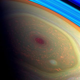 Saturn's North Pole in Psychedelic Color