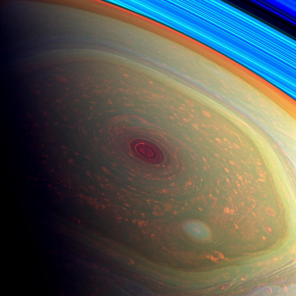 Saturn's North Pole in Psychedelic Color