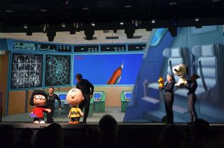 Puppeteers bring Marcie, Charlie Brown, Snoopy and Woodstock to life as they learn about NASA's Artemis moon missions during "All Systems Are Go," the new 20-minute show now at Kennedy Space Center Visitor Complex in Florida.