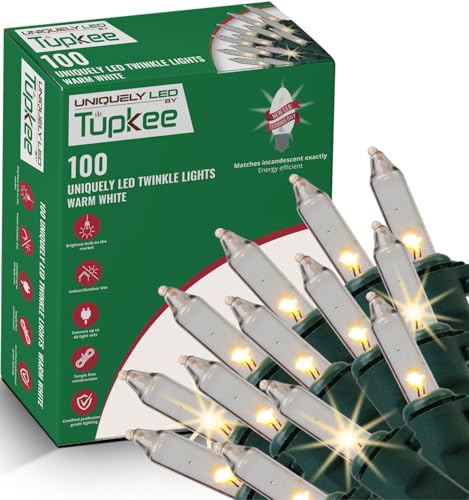 Christmas Uniquely Led Twinkle Lights &amp;ndash; Matches Incandescent Exactly - 14 of 100 Lights Twinkle - Indoor Outdoor &amp;ndash; 100 Warm White Bulbs - 24.75 Feet, Christmas Tree Sparkling Twinkling Lights String