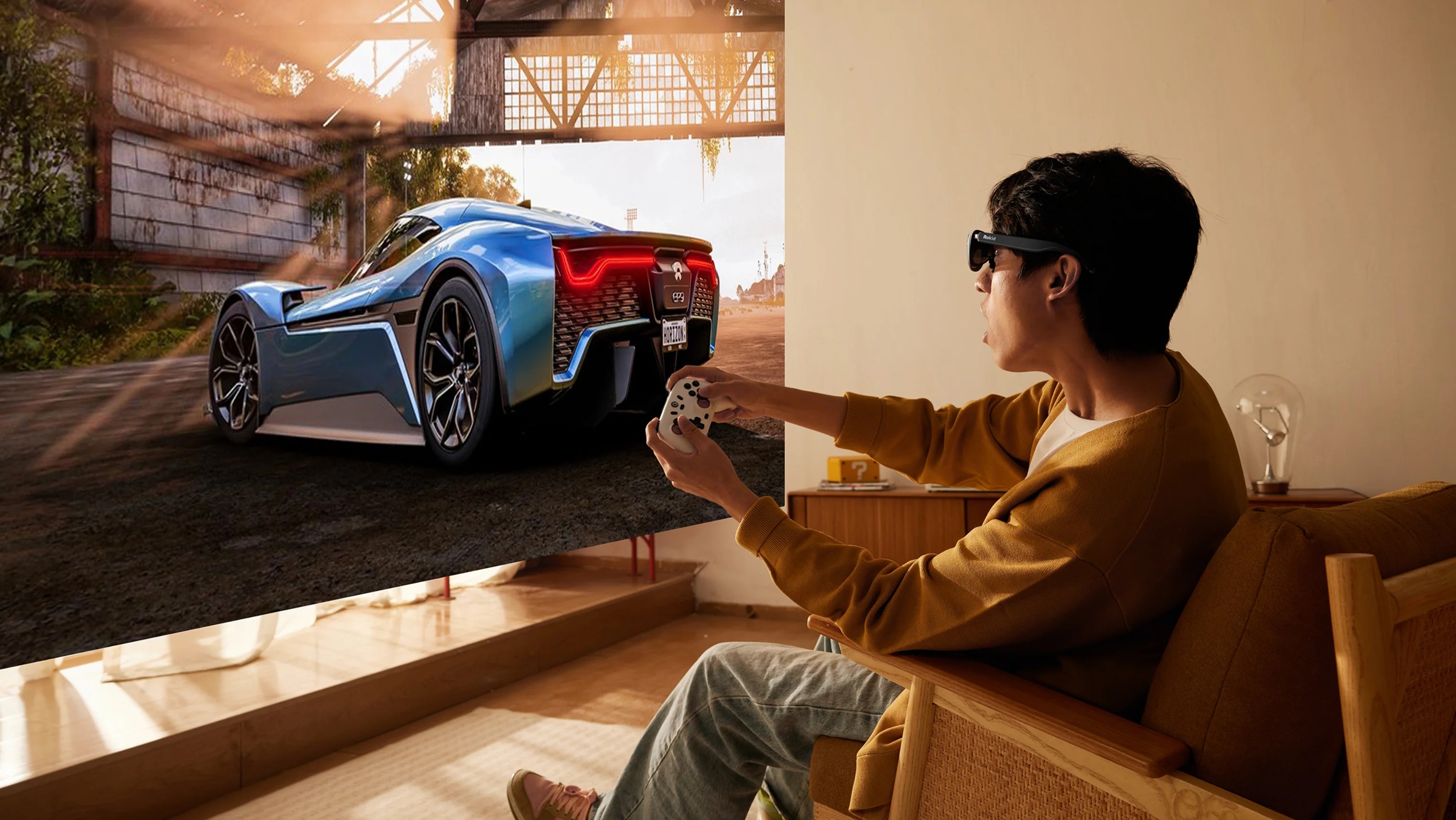 Rokid Max 2 AR glasses being used to play a game
