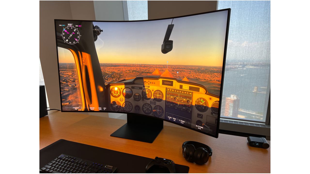 Odyssey Ark Gaming Monitor with MS Flight Sim on it.