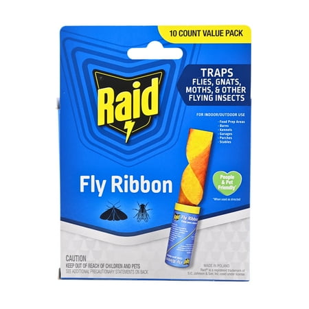 Raid® Fly Ribbons, Fly Traps, Effective for Kitchen & Food Prep Areas, Paper, 10 Count