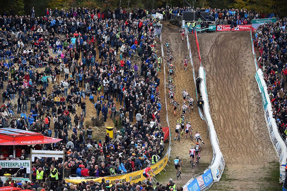 Riders make their way up the climb.