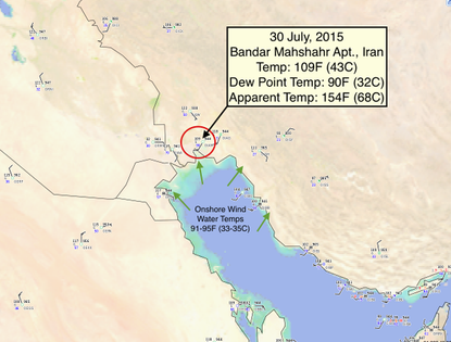 A map showing temperatures in Iran.