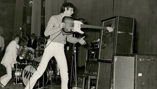 Pete Townshend smashes a Fender Telecaster onstage at the Oberrheinhalle in Offenburg, Germany on April 17, 1967