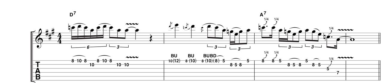 Shifting up another gear, you can hear how this kind of phrasing must have influenced a young Jimi Hendrix. Though this is pretty racy stuff, make sure your timing is together or you won't be able to jump in and out of the more rhythmic sections convincingly.