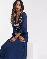 Pleated Midi Dress With Embroidery: $82
