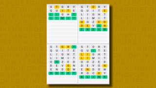 Quordle Daily Sequence answers for game 1109 on a yellow background