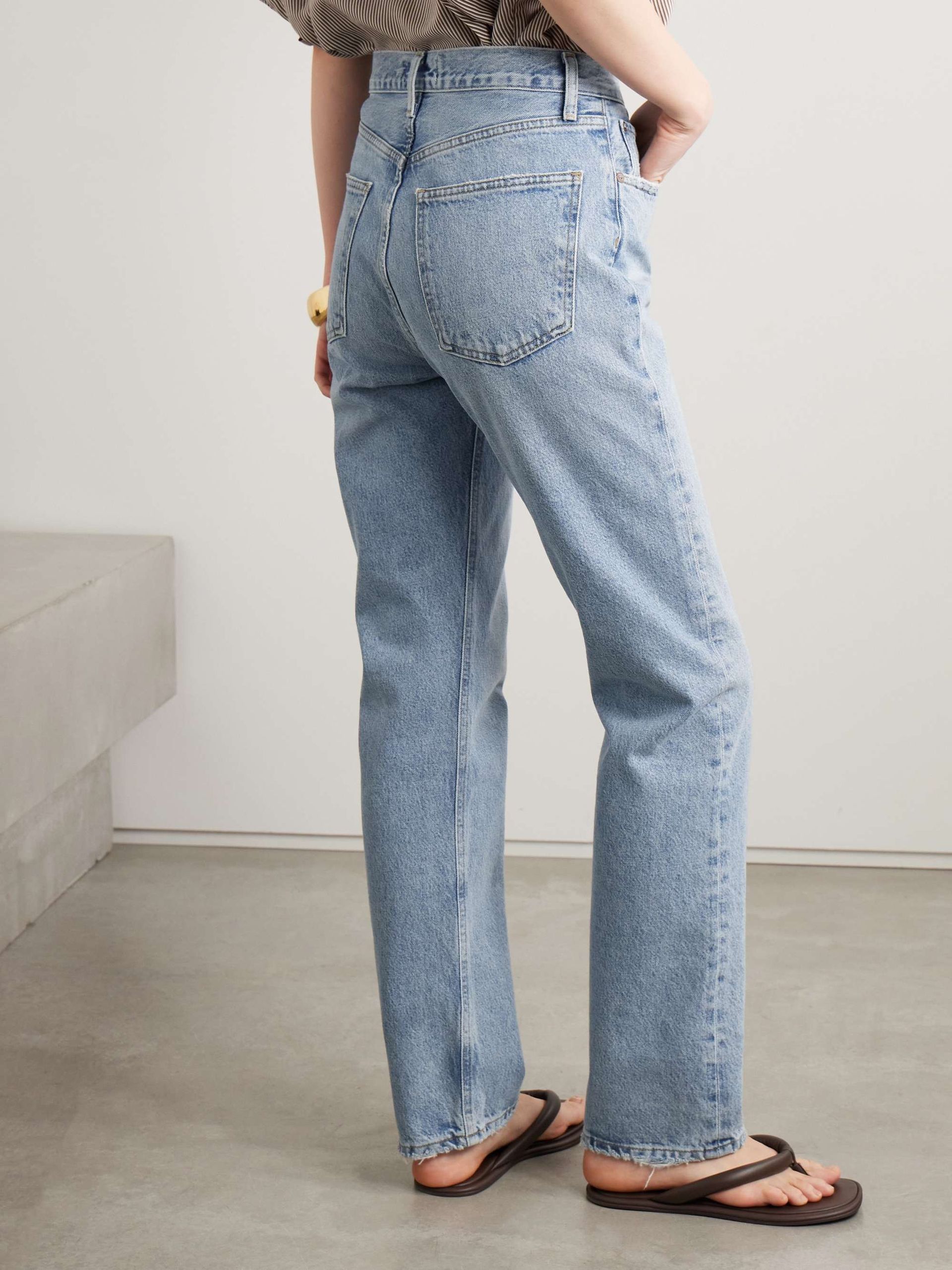 90's Pinch Waist Long Frayed High-Rise Straight-Leg Jeans