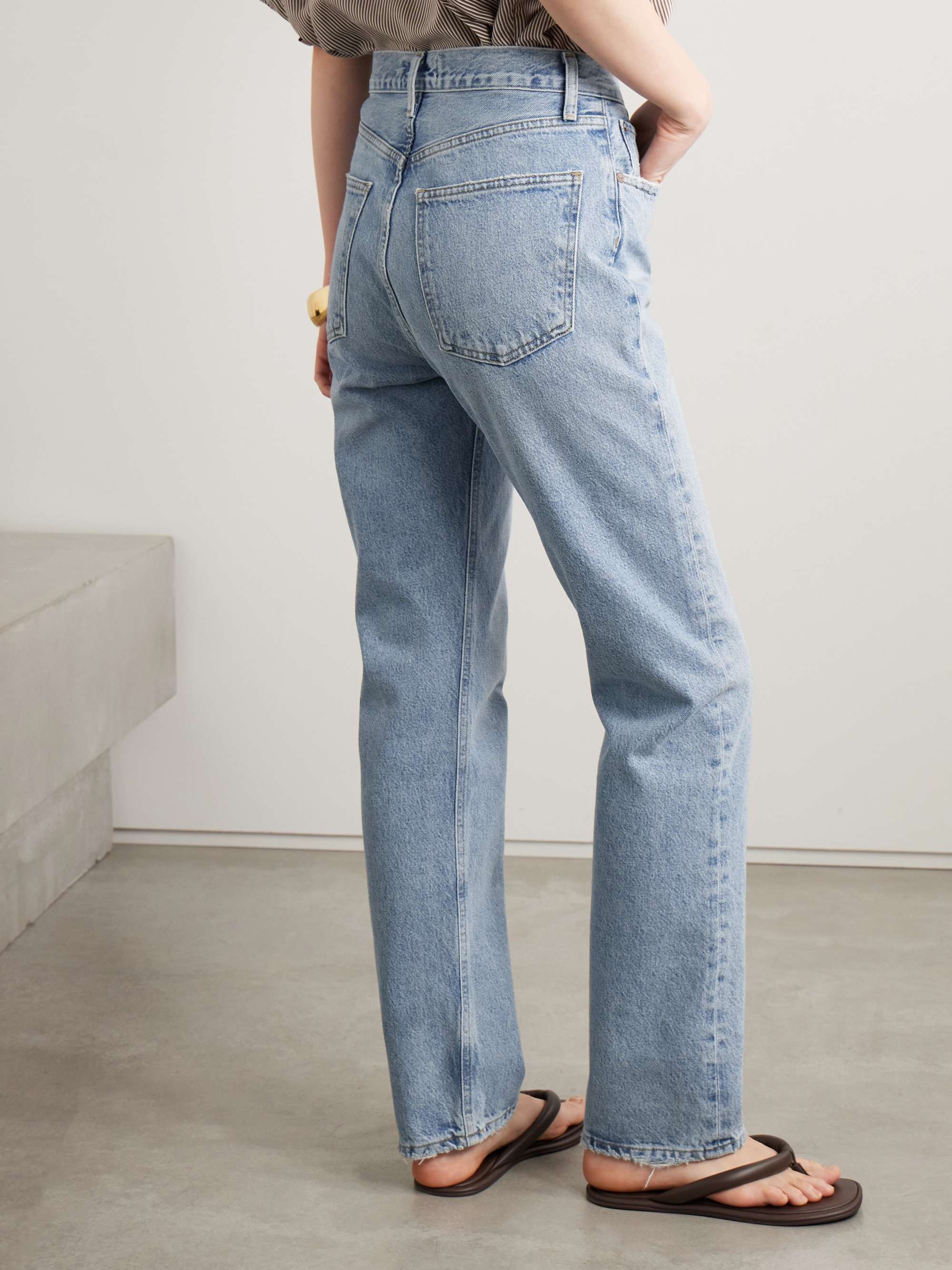 90's Pinch Waist Long Frayed High-Rise Straight-Leg Jeans