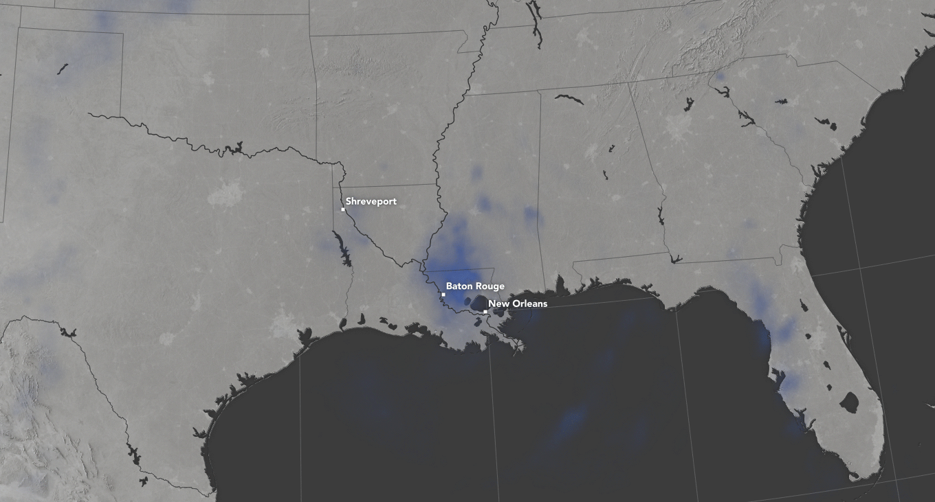 A NASA satellite measured rainfall in Louisiana over a 72-hour span.