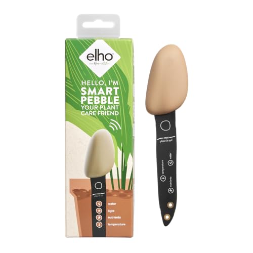 Elho Smart Pebble - Smart Meter for Plants - Indoor Moisture, Light and Fertiliser Sensor - Plant Care With App - L 4.0 X W 5.0 X H 17.3 Cm - Brown/earthy Brown