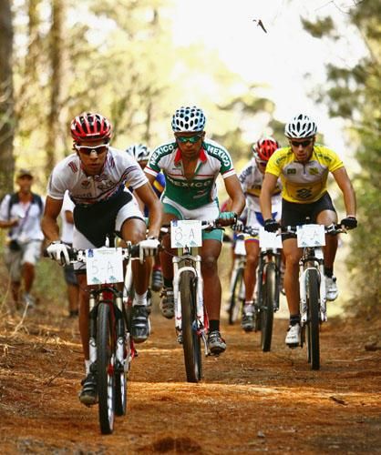 The racers fly through the first lap.