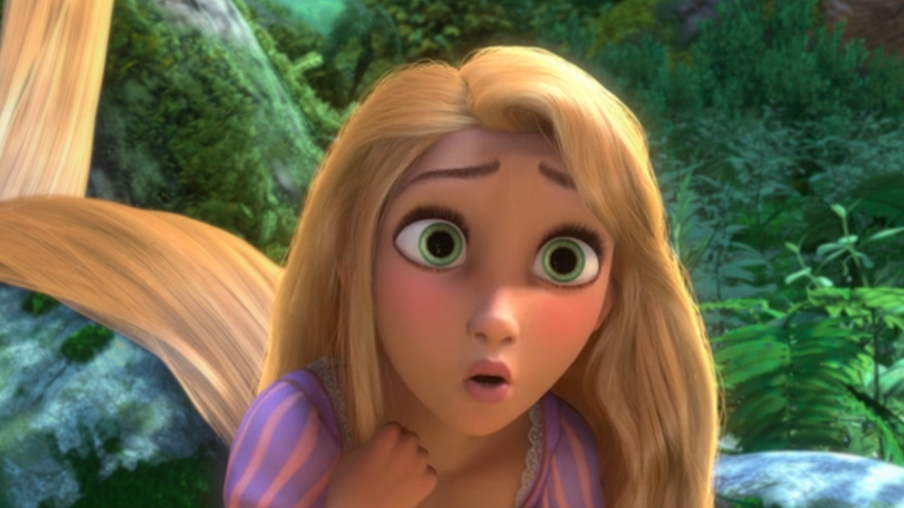 rapunzel looking emotional in Tangled