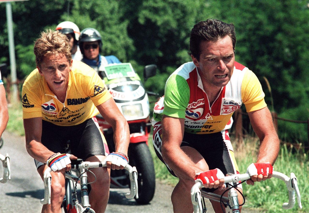 Bernard Hinault leads Greg Lemond