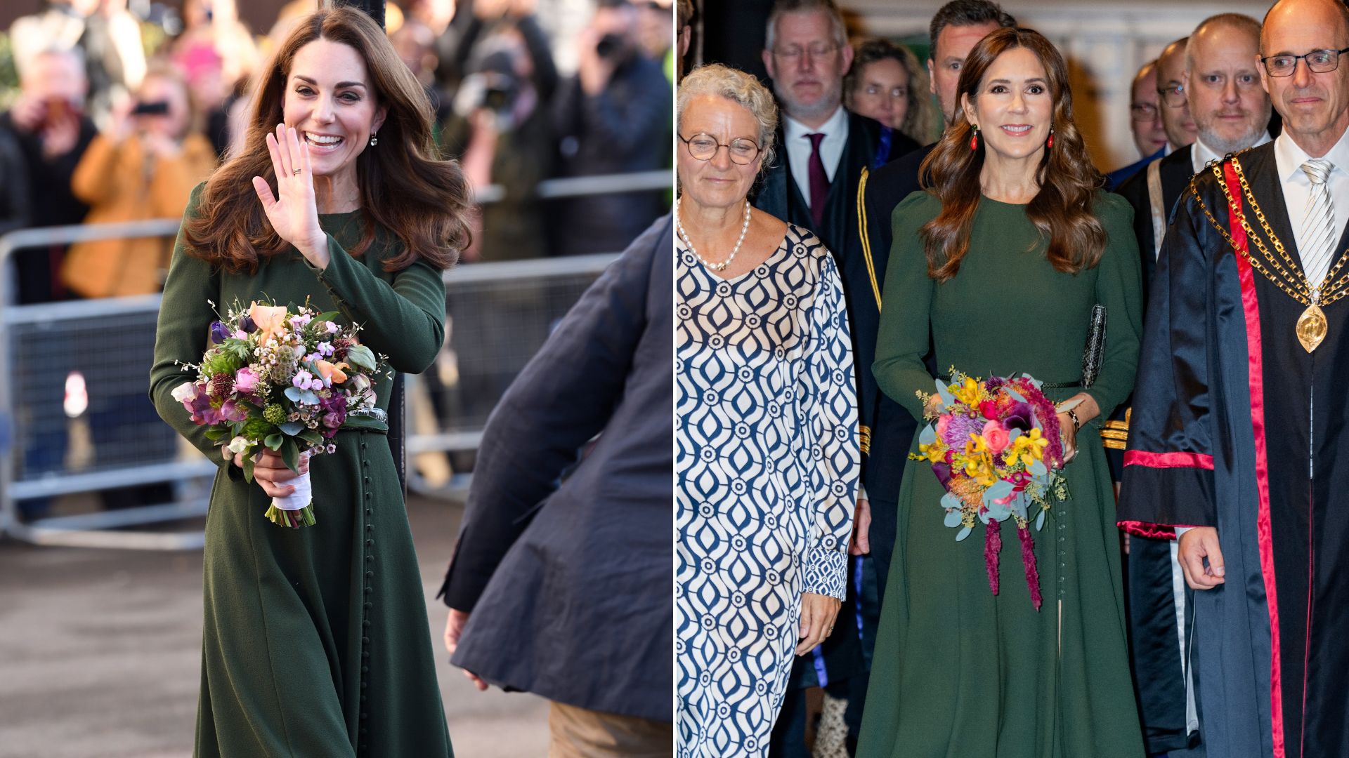 The Princess of Wales and Princess Mary of Denmark both wearing the Beulah Yahvi dress