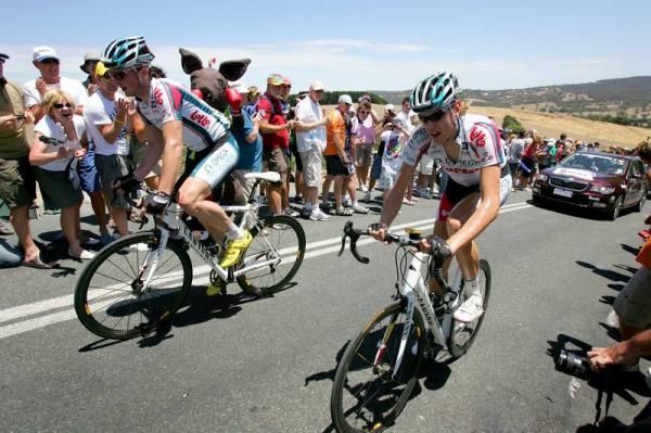 The Omega Pharma-Lotto duo may not have held on to David Kemp (UniSA-Australian National Team) up the climb, but they caught him down the other side.