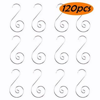 Curly S-shaped ornament hooks in silver