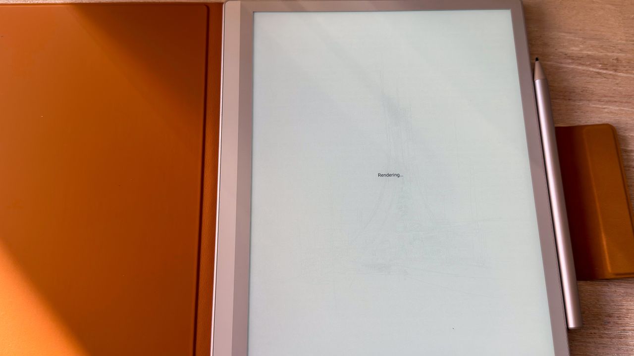A 'rendering' notification shown when the Boox Go 10.3 (Gen II) Lumi wakes up