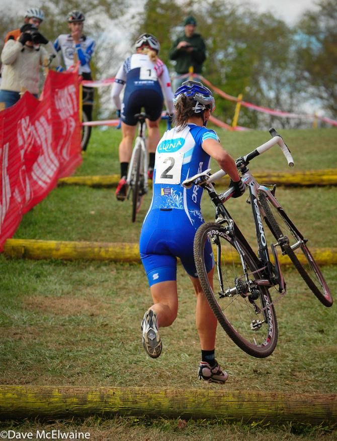 Mountain biker Katerina Nash (Luna) chose to run the stairs while Compton rides them