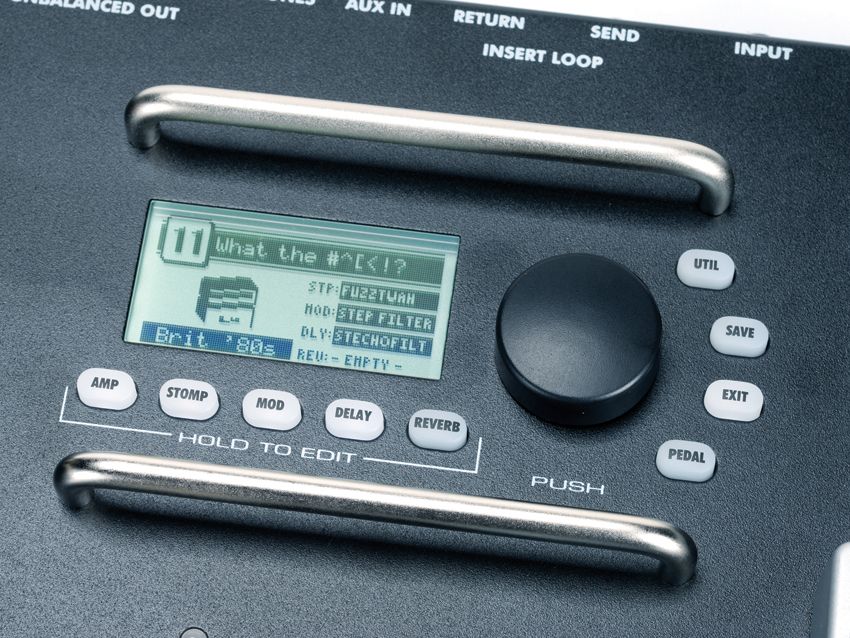 The Mustang Floor's single LCD screen displays all of the effects parameters.