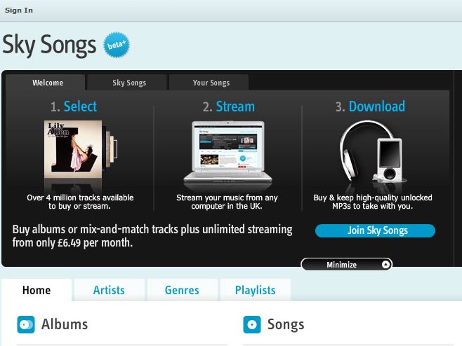 Sky Songs - new music streaming and download service launches on 19 October