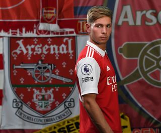 Emile Smith Rowe during the Arsenal Media Day at the Arsenal Training Ground at London Colney on August 01, 2022 in St Albans, England.