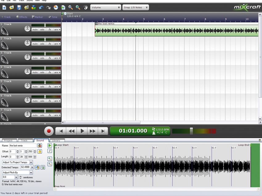 The tempo of long audio files is automatically detected, making Mixcraft suitable for remixers.