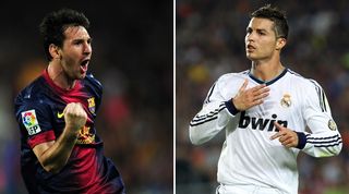 Composite image of Barcelona's Lionel Messi and Real Madrid's Cristiano Ronaldo after both scored two goals in a 2-2 draw at Camp Nou in La Liga in October 2012.