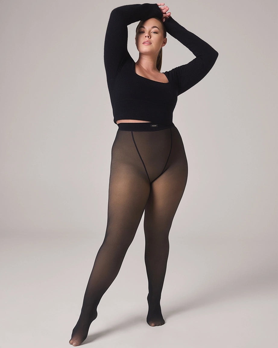 Toast - Fleece-Lined Tights - Sheer Illusion - Fair/black / Xs/s